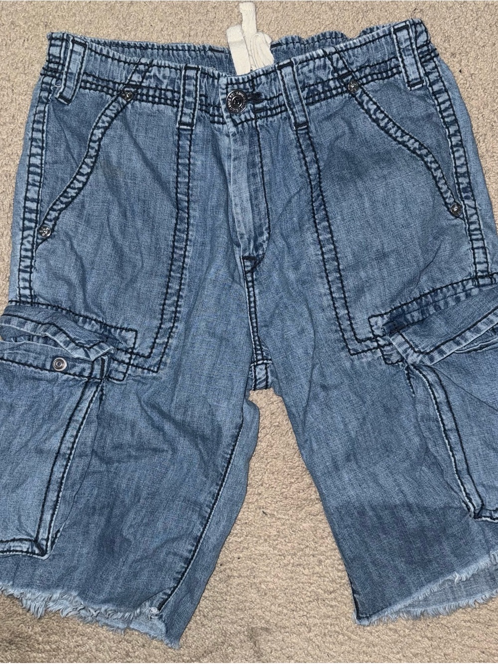 Light Wash Denim Cargo Shorts - Blue size 34